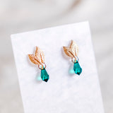 Emerald Leaf Twinkling Winky Christmas Handmade Gold Earrings