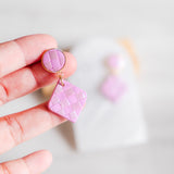 Quilt Pink Handmade Polymer Clay Earring (Islandwide Delivery)