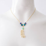 Blue Green Leaf Flower Set (Necklace, Bracelet and Earring)