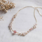 Cherry Blossom Strawberry Quartz CZ Gold Necklace