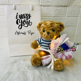Christmas 2023: Teddy Bear With Scented Soap Rose / Baby Breath Bouquet & LED Fairy Lights