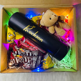 "Sweet Love" Surprise Box Set with Personalised LED Thermos, Chocolates & Mini Teddy Bear Keychain