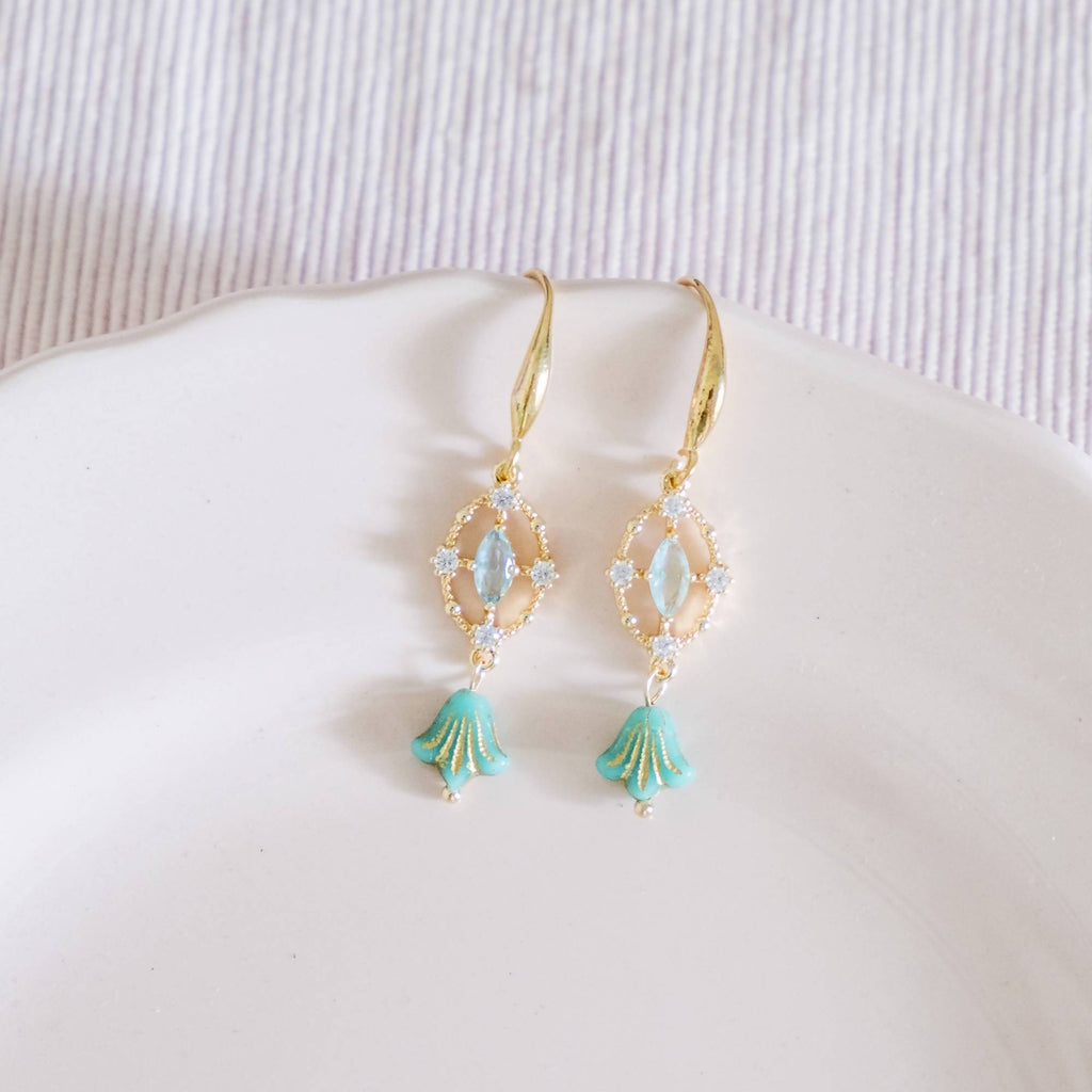 Dainty Series #5 Bellflower Turquoise Handmade Gold Earring