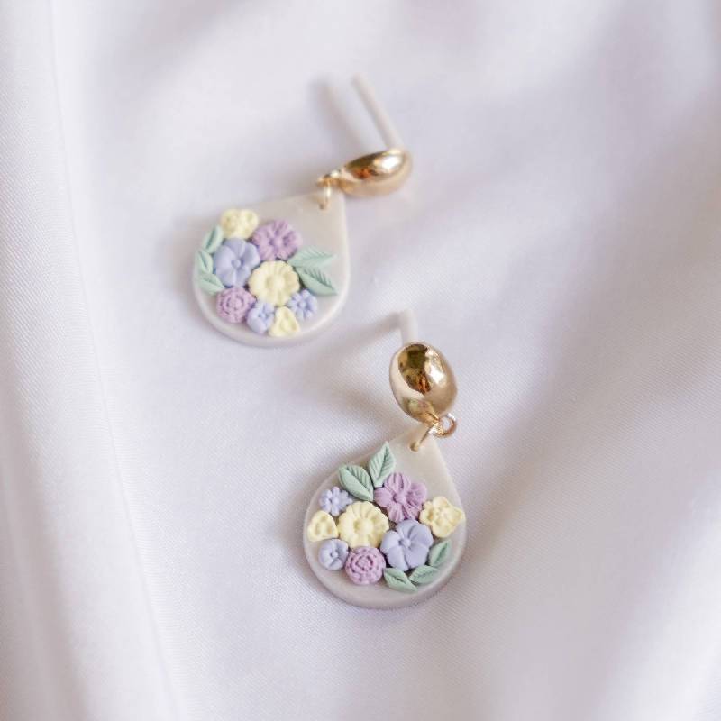 Pastel Pearlescent #7 Polymer Clay Gold Handmade Earring
