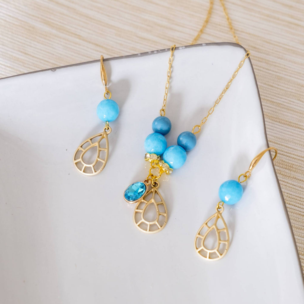 Boho Blue Jewelry Set (Necklace and Earring)