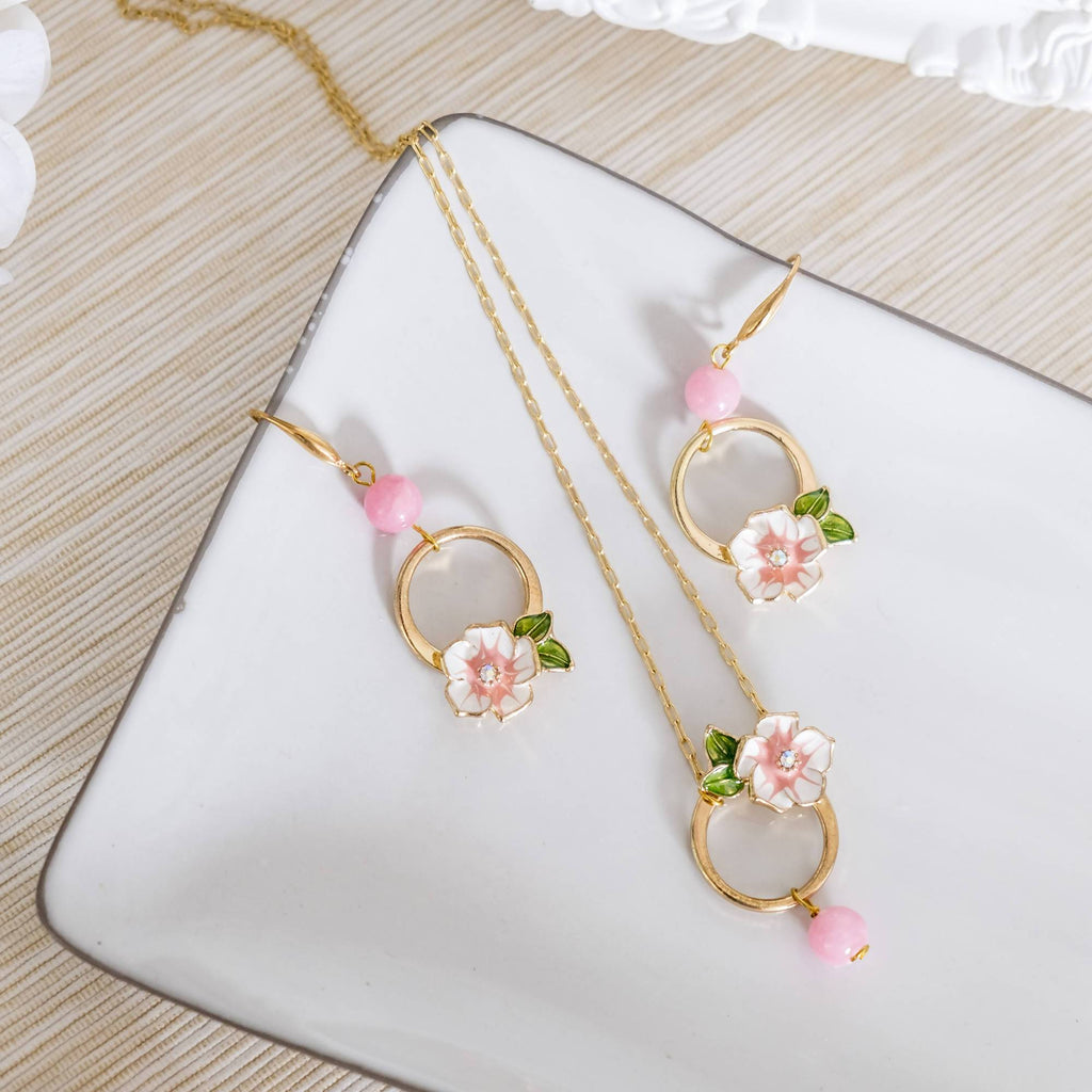 Pink Flower Set (Necklace and Earring)