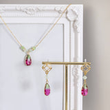 Dual Tone Fuchsia Green Glass Pendant Set (Necklace and Earring)
