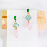 Prosperous Lucky Clover Mint Pink Oriental Earring Chinese New Year 2024