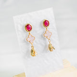 Prosperous Lucky Clover Oriental Earring-Pink Red