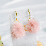 Pink Fur Heart Bunny Rabbit Furry Earring