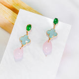 Prosperous Lucky Clover Mint Pink Oriental Earring Chinese New Year 2024