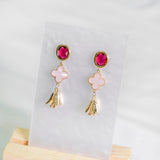 Prosperous Lucky Clover Oriental Earring-Pink Red