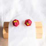 Chinese New Year 2024 : Peony Crimson Red Flower Stud Handmade Polymer Clay Earrings (Islandwide Delivery)