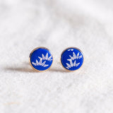Chinese New Year 2024 : Royal Blue Oriental Nature Stud Handmade Polymer Clay Earring (Islandwide Delivery)