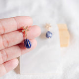 Chinese New Year 2024 : Royal Blue CZ Flower Fruitful Handmade Polymer Clay Earring (Islandwide Delivery)