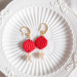 Crimson Red Lantern Pearl Handmade Polymer Clay Earrings