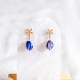 Chinese New Year 2024 : Royal Blue CZ Flower Fruitful Handmade Polymer Clay Earring (Islandwide Delivery)