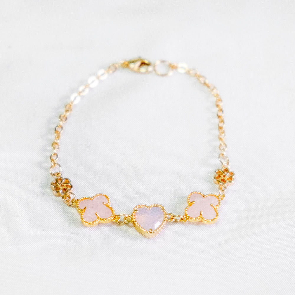 Prosperous Lucky Pink Heart Clover Oriental Bracelet Chinese New Year 2024
