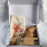 Housewarming Gift - Kitchen Towel Napkin, Natural Wood Measuring Cup Spoon Set