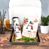Personalised Thermal Flask with Hardcover Journal Gift Set - Floral Foliage