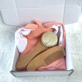 Baby Gift Set - Pink Comforter Baby Wood Brush Set with Customisation Option (Islandwide Delivery)