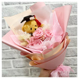 Graduation Preserved Roses and Bear Bouquet - Pink