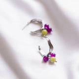 Olivine Jade Grape Bead C Shape Silver Handmade Earring