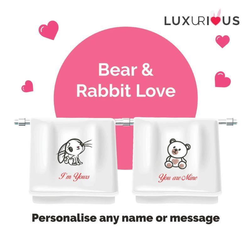 Personalised Couple Towel (Set of 2) : Bear & Rabbit Love