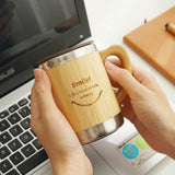 Personalized Bamboo Stainless Steel Mug With Handle And Lid