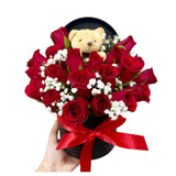 Red Roses and Bear Bloom Box