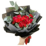 Queen of Hearts - Red Roses and Carnation Spray Bouquet