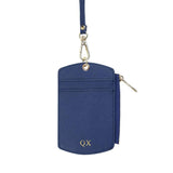 Personalized Saffiano ID Cardholder Lanyard With Zip - Navy - Self Pick Up