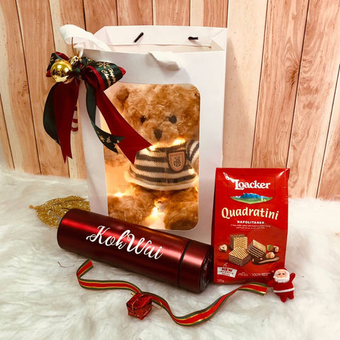 Christmas 2023: Personalised Fluffy Teddy Bear with Thermos Flask | (Islandwide Delivery)