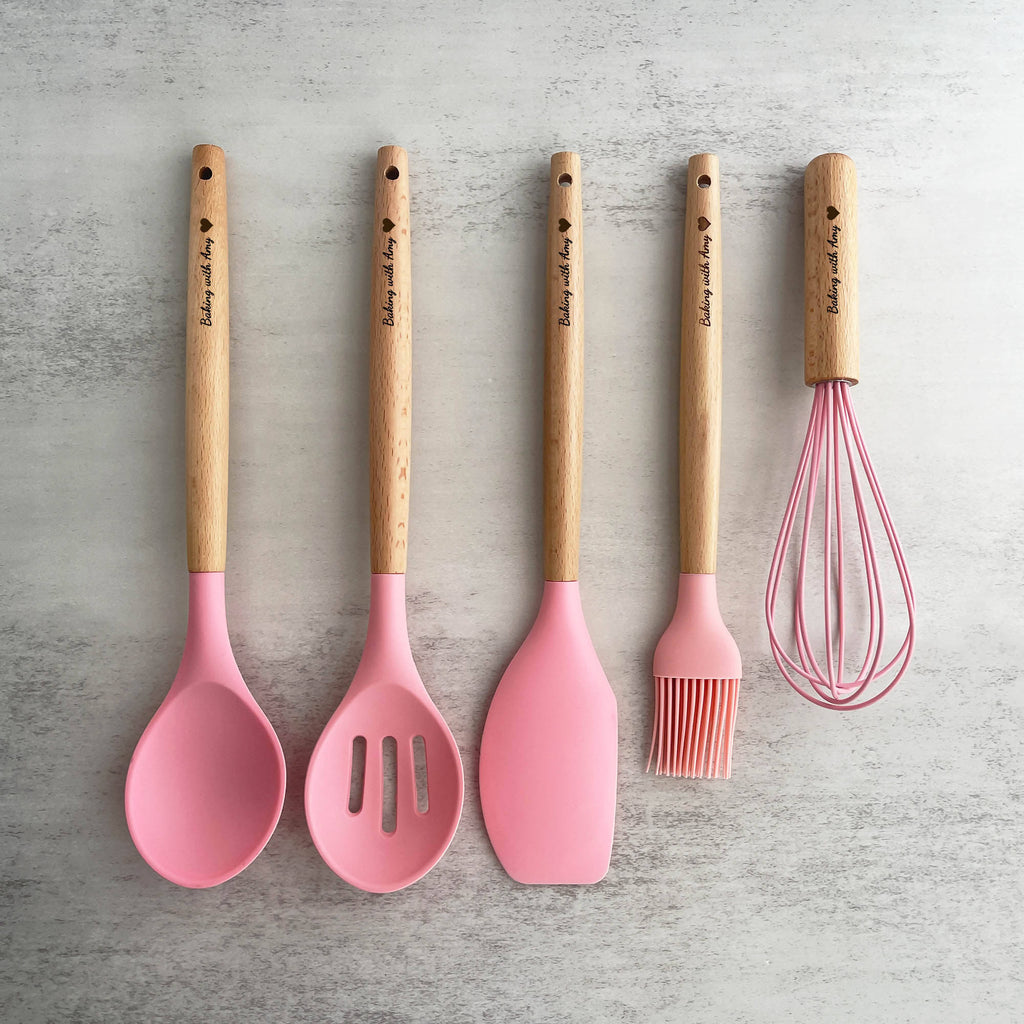 Personalised Silicone Baking Utensils 5 in 1 (Pink)