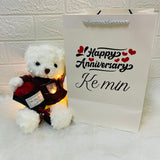 Christmas 2023: Teddy Bear With Scented Soap Rose / Baby Breath Bouquet & LED Fairy Lights
