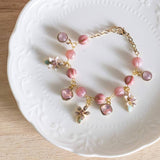 Blissful Flower Carolina Pink Handmade Gold Bracelet