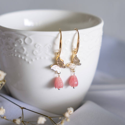 Pastel Fantasy Watermelon Pink Tulip Handmade Earring