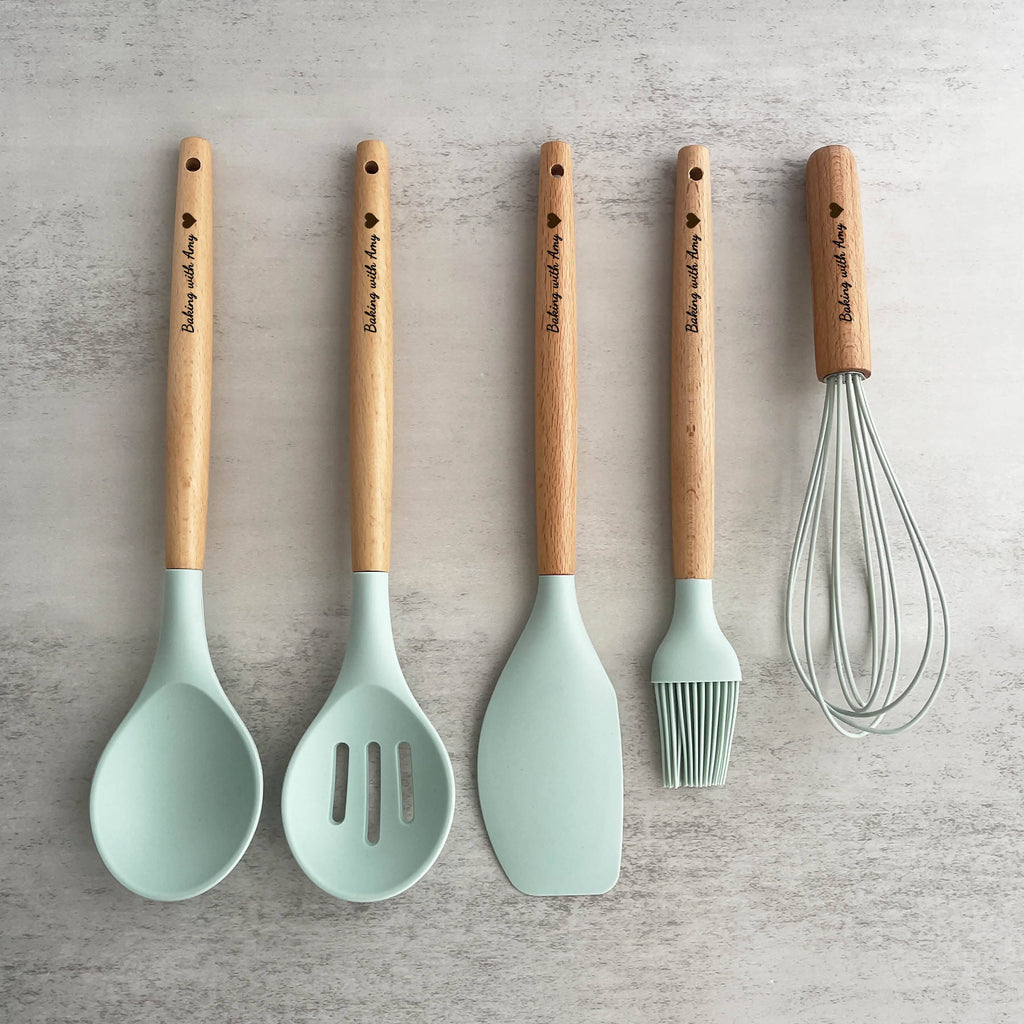 Personalised Silicone Baking Utensils 5 in 1 (Tiffany Green)