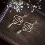 Modern Oriental Beauty Bamboo Olivine Jade Handmade Earring