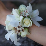 White Roses Orchid Wrist Corsage