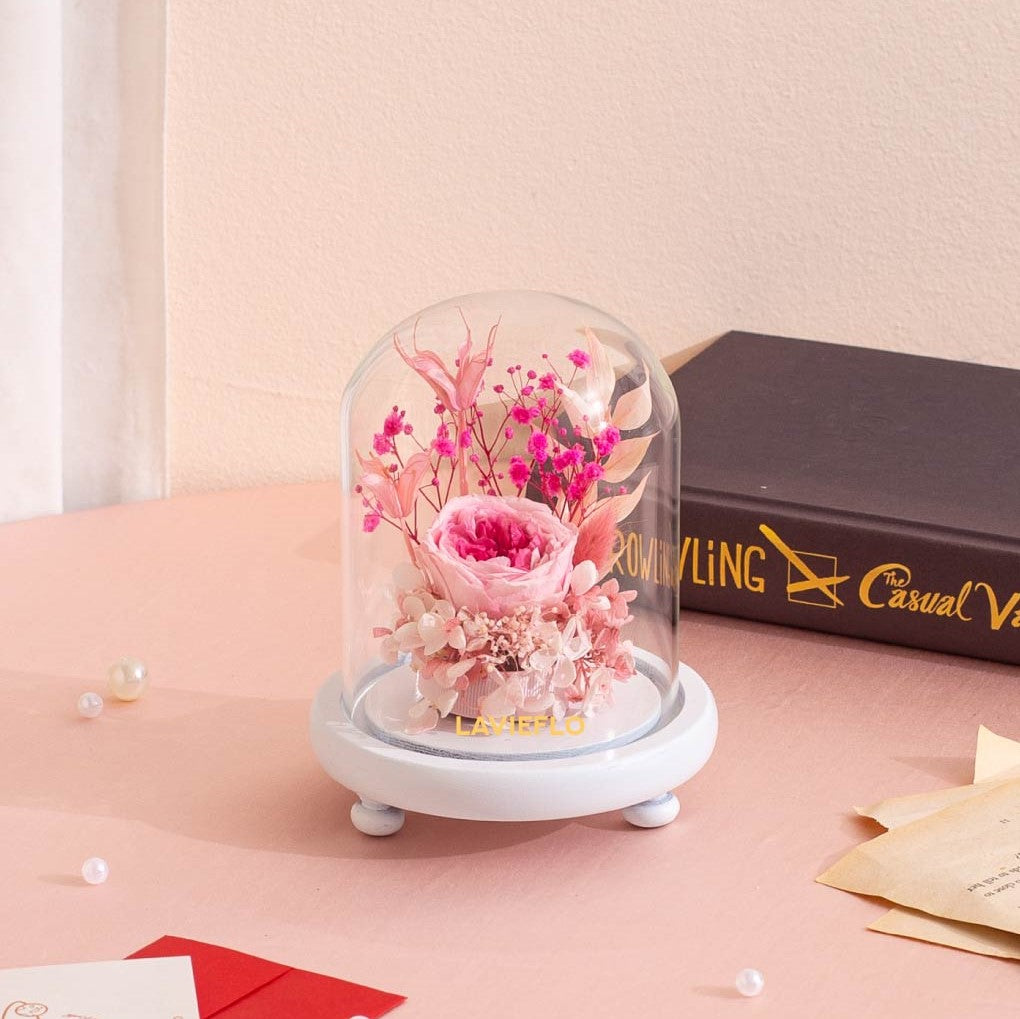 Sweetheart Preserved Flower in Glass Dome