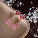 Sunflower Yulan Magnolia Stone-Watermelon Red Handmade Earring Chinese New Year 2024