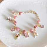 Blissful Flower Carolina Pink Handmade Gold Bracelet