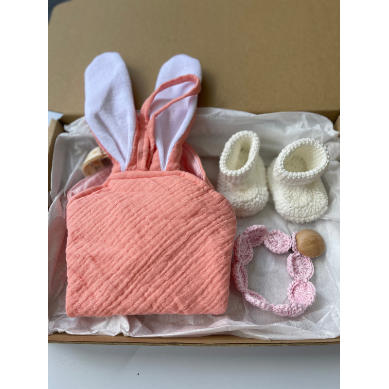 Baby Gift Set - Pink Comforter Dummy Chain Clip and Booties