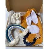 Bunny Lovey Bib Clip Blue Rainbow Newborn Gift Set