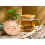 Personalized Heat-Resistant Glass Tea Cup Set with Wood Lid and