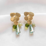 Springtime Peridot Olivine Jade Leaf Gold Handmade Earring