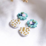Cherry Blossom Vase Polymer Clay Gold Handmade Earring