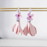 Handmade Pink Hydrangea Flower with Cloth Pendant Silver Earring