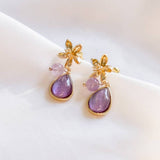 Springtime Glitter Amethyst Purple Gold Handmade Earring